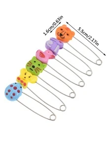 6入組/套不銹鋼安全別針卡通可愛動物裝飾別針用於固定衣服 - 彩色 - 查看 2