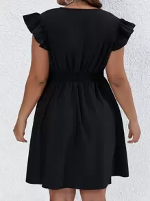 SHEIN Franclia Plus Contrast Lace Ruffle Trim Dress - Black - View 2