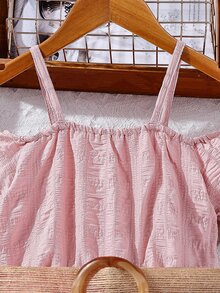 Chicas Vestido de hombros descubiertos ribete con fruncido de manga farol - Rosa vieja - Ver 6