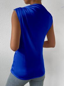 SHEIN Privé Blusa unicolor fruncido de satén - azul real - Ver 2