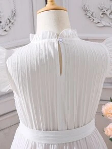 Chicas Vestido con cinturón con bordado floral ribete con fruncido - Blanco - Ver 5