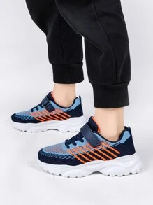 Boys Striped Pattern Hook-and-loop Fastener Strap Chunky Sneakers, Lace-up Design Sneakers - Multicolor - View 6