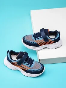 Boys Striped Pattern Hook-and-loop Fastener Strap Chunky Sneakers, Lace-up Design Sneakers - Multicolor - View 5