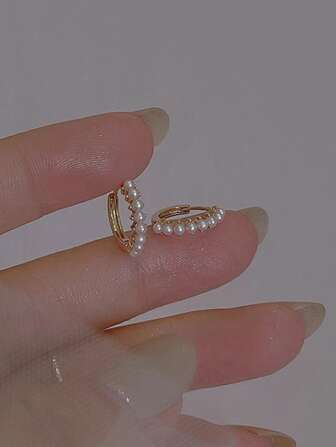 1 Pair Minimalist Small Pearl Hoop Earrings, Refined Quality High-Sense Versatile Earrings