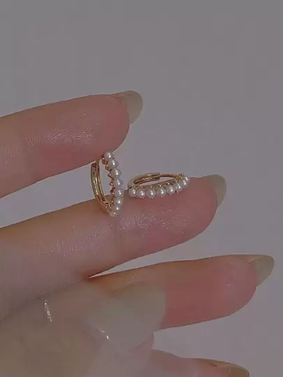 1 Pair Minimalist Small Pearl Hoop Earrings, Refined Quality High-Sense Versatile Earrings