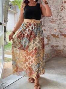 Breezaya Vestido sin manga con estampado de retazo - Multicolor - Ver 4