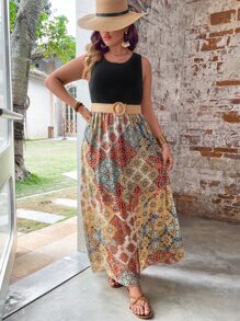 Breezaya Vestido sin manga con estampado de retazo - Multicolor - Ver 5