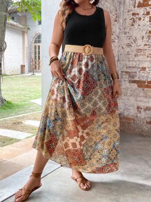 Breezaya Vestido sin manga con estampado de retazo - Multicolor - Ver 6