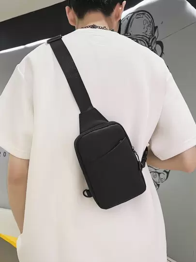 peach tree 时尚简约纯色可调节肩带拉链开合多功能防水牛津布单肩胸包，小方形斜挎包，男士斜挎包，桃树圣诞男士包度假旅行必备品爸爸礼物黑色包节日必备品腰包夏季返校运动生活夏季包春假包腰带包腰包