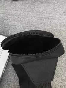 peach tree 时尚简约纯色可调节肩带拉链开合多功能防水牛津布单肩胸包，小方形斜挎包，男士斜挎包，桃树圣诞男士包度假旅行必备品爸爸礼物黑色包节日必备品腰包夏季返校运动生活夏季包春假包腰带包腰包 - 黑色 - 查看 5