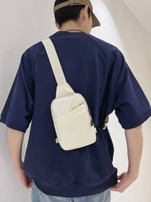 Minimalist Solid Color Slant Shoulder Chest Bag, Peach Tree - White - View 1