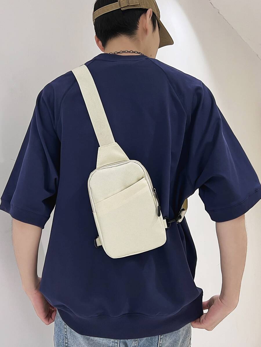 Minimalist Solid Color Slant Shoulder Chest Bag, Peach Tree - White - View 1