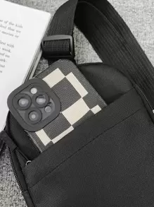 peach tree 时尚简约纯色可调节肩带拉链开合多功能防水牛津布单肩胸包，小方形斜挎包，男士斜挎包，桃树圣诞男士包度假旅行必备品爸爸礼物黑色包节日必备品腰包夏季返校运动生活夏季包春假包腰带包腰包 - 黑色 - 查看 6
