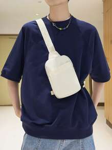 Minimalist Solid Color Slant Shoulder Chest Bag, Peach Tree - White - View 2