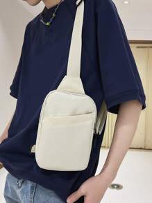 Minimalist Solid Color Slant Shoulder Chest Bag, Peach Tree - White - View 3