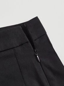 SHEIN MOD 纯色系带侧褶下摆半身裙 - 黑色 - 查看 4