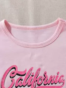 女孩柔軟純棉街頭時尚粉色汽車印花基本款圓領短袖T恤 - 粉色 - 查看 3