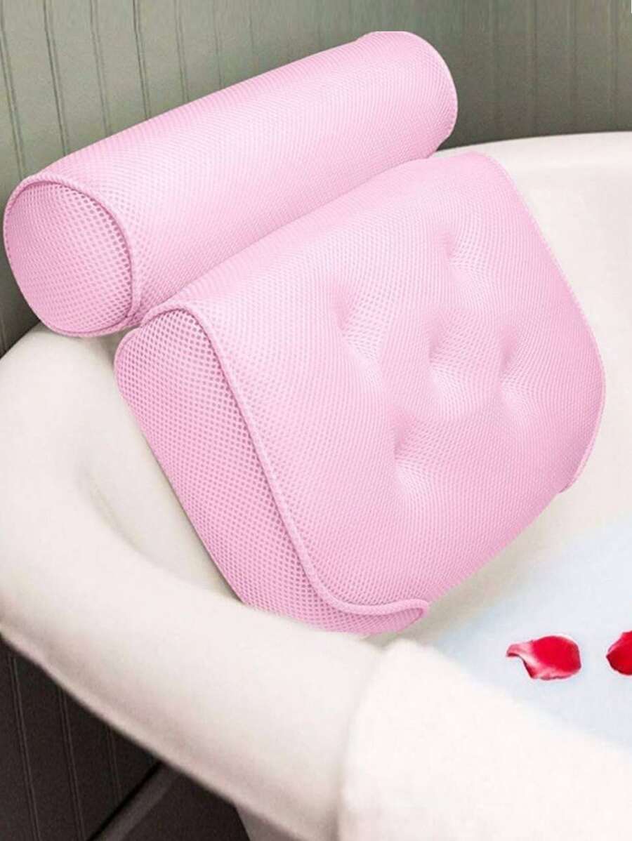 1pc Polyester Bath Pillow, Minimalist Pink 4D Inflatable Bath Pillow For Bathroom - Pink - View 1