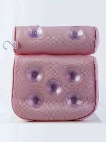 1pc Polyester Bath Pillow, Minimalist Pink 4D Inflatable Bath Pillow For Bathroom - Pink - View 2