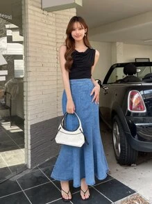 DAZY Feste drapierte Kragen Trägertop Ausgeh-Oberteile für Frauen - Schwarz - Übersicht 10