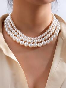 3入組假珍珠串珠項鍊 - 白色 - 查看 1