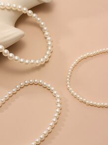 3入組假珍珠串珠項鍊 - 白色 - 查看 3