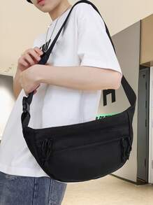 Men Zip Front Bum Bag - Black - View 4