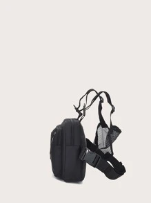 deportivo Bolso de aparejo de pecho con patrón de letra Cangurera para Hombres - Negro - Ver 4