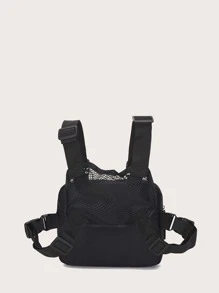 deportivo Bolso de aparejo de pecho con patrón de letra Cangurera para Hombres - Negro - Ver 5