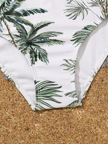 Conjunto de bikini con estampado tropical y ribete de volantes para niña preadolescente, para playa de verano - Multicolor - Ver 3