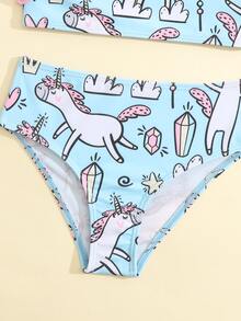 Young Girl Unicorn Print Ruffle Trim Bikini Set Summer Beach - Blue - View 4