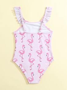 Toddler Girls Flamingo Print Ruffle Trim One Piece Swimsuit - Pink - View 2