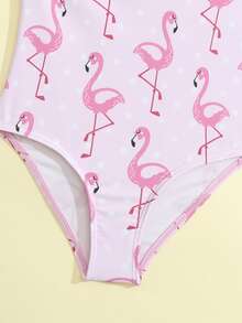 Toddler Girls Flamingo Print Ruffle Trim One Piece Swimsuit - Pink - View 4