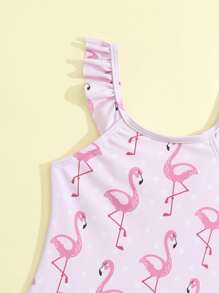 Toddler Girls Flamingo Print Ruffle Trim One Piece Swimsuit - Pink - View 5
