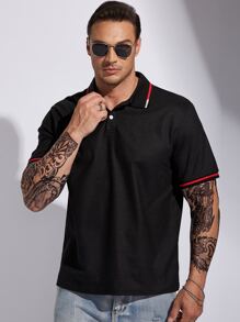 Manfinity Homme Men Plus Contrast Trim Polo Shirt - Black - View 4