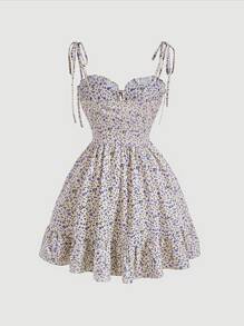 SHEIN MOD 小碎花肩上打結吊帶連衣裙