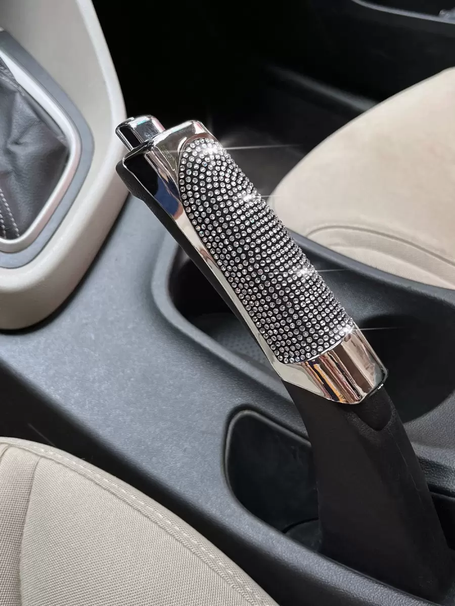 Cubierta de freno de mano de coche con diseño de diamante de imitación - Blanco - Ver 1