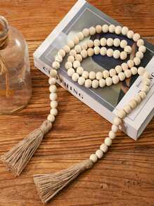 1pc Wooden Wall Hanging, Tassel & Bead Decor Hanging Decoration For Home,Home Decor ,Room Decor,Wall Decor - Apricot - View 2