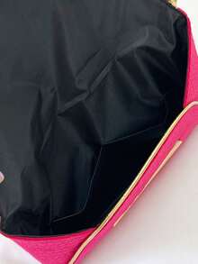 Neon-Pink Crocodile Embossed Envelope Bag Metal Decor Clutch Bag - Hot Pink - View 5