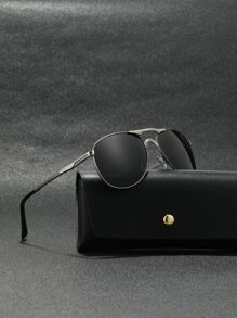 POLASUP 1pc Polarized Men's Summer Double Bridge Pilot Metal Bicolor High-End Electroplated 3D Flexible Hinge Adaptive Width Classic Copper Pilot Sunglasses, Fashion Driving Outdoor Shades, All Seasons - Black - View 3