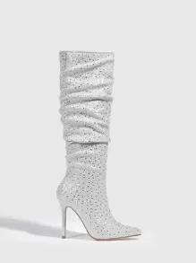 女士水钻装饰仿麂皮休闲靴情人节款 - 銀色 - 查看 5