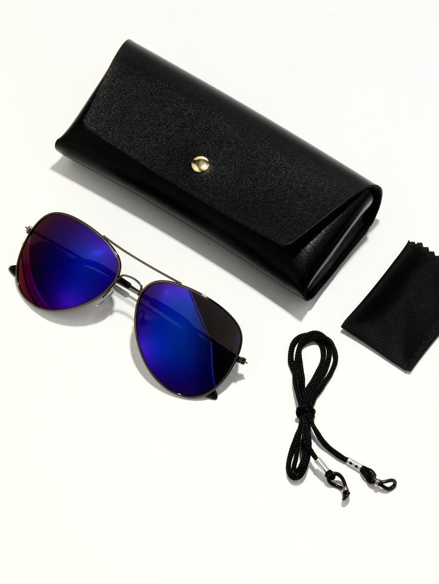 1 chiếc kính thời trang Cowboy Pilot cổ điển dành cho nam, gọng kim loại cầu đôi, đa năng khi đi nghỉ, đi làm, hoạt động ngoài trời, lễ hội mùa hè, hòa nhạc, bãi biển, du lịch, mọi mùa cho kỳ nghỉ bãi biển mùa hè, ngoài trời, du lịch - Màu xanh lam - Xem 1