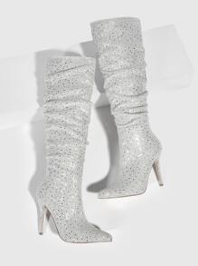 女士水钻装饰仿麂皮休闲靴情人节款 - 銀色 - 查看 4