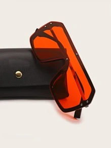 1 副男士金属几何边框时尚眼镜，欧美风格 - 紅色 - 查看 1