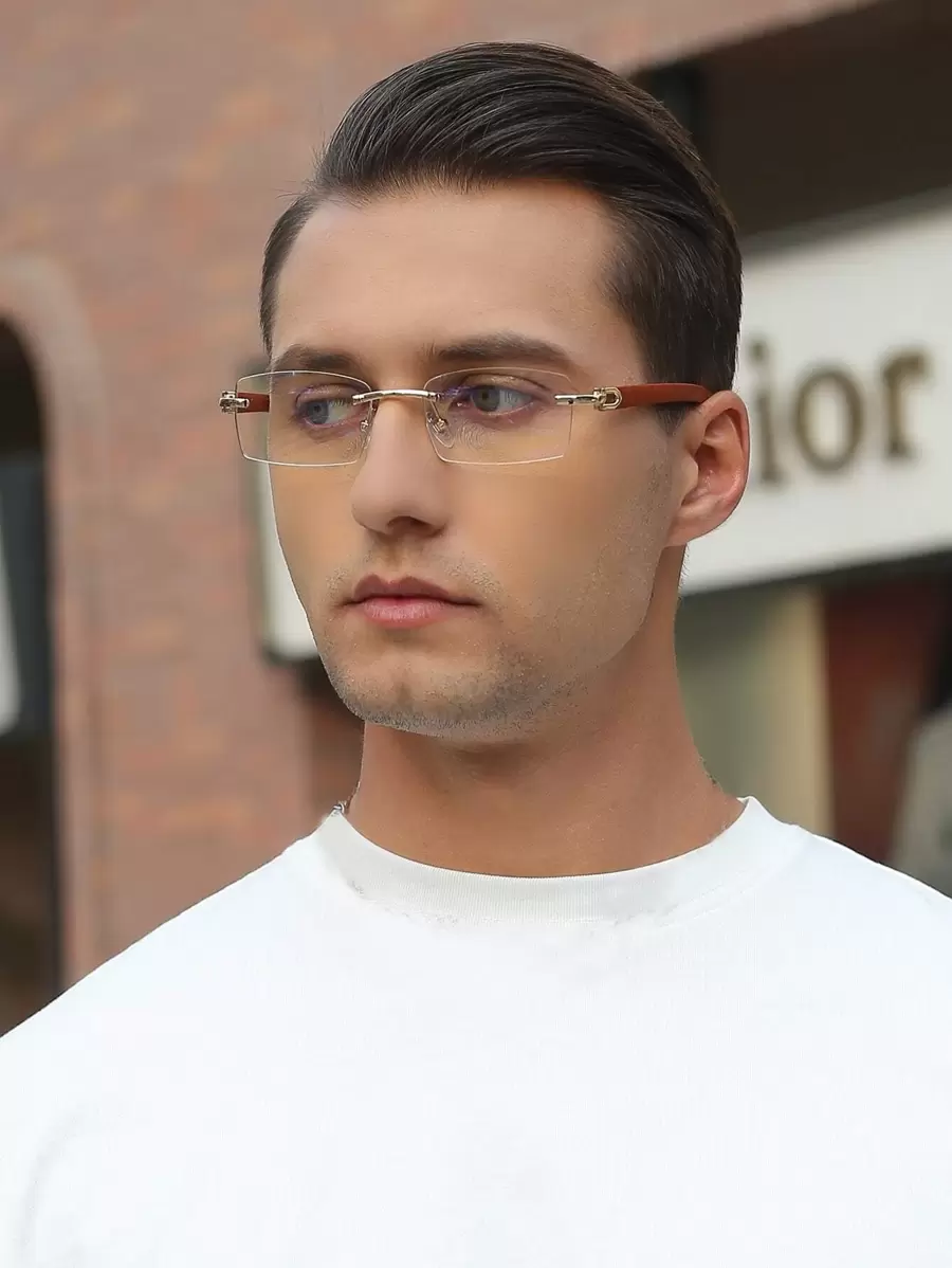 Men Square Rimless Eyeglasses Clear Glasses Accessories