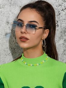 1pc Women Fashion Gradient Color Rimless Square Frame Fashion Glasses, Accessory For Travel And Daily Wear Beach Accessories For Women Glasses Shades Basics Fall Winter Women Outfits Clothes Business Casual Gifts For Summer Beach Vacation,Outdoor,Travel - Ombre - View 2