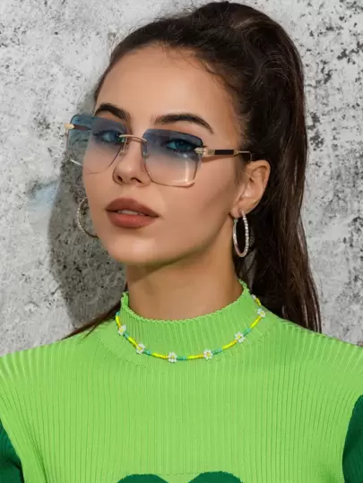1pc Women Fashion Gradient Color Rimless Square Frame Fashion Glasses, Accessory For Travel And Daily Wear Beach Accessories For Women Glasses Shades Basics Fall Winter Women Outfits Clothes Business Casual Gifts For Summer Beach Vacation,Outdoor,Travel