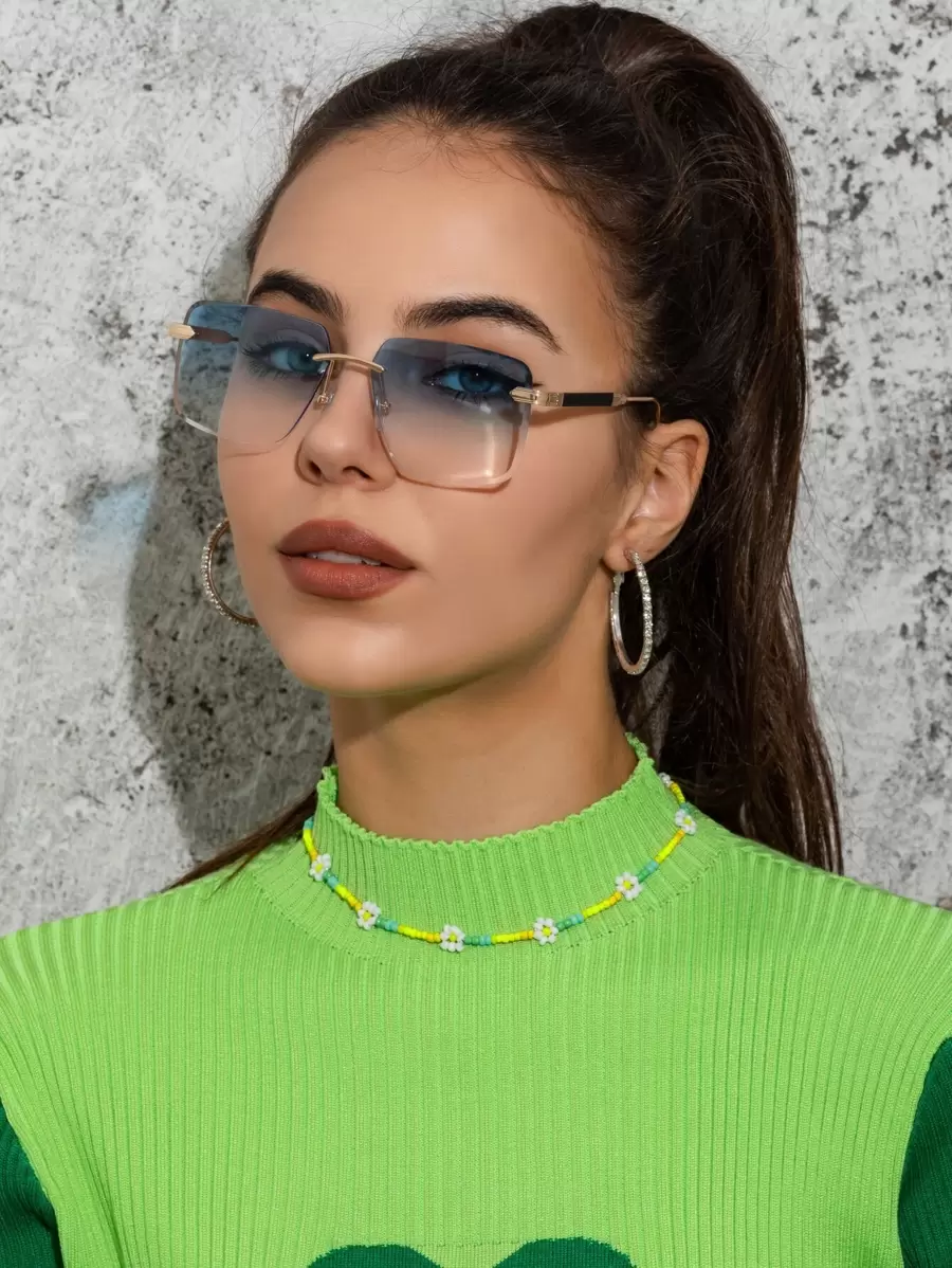 1pc Women Fashion Gradient Color Rimless Square Frame Fashion Glasses, Accessory For Travel And Daily Wear Beach Accessories For Women Glasses Shades Basics Fall Winter Women Outfits Clothes Business Casual Gifts For Summer Beach Vacation,Outdoor,Travel