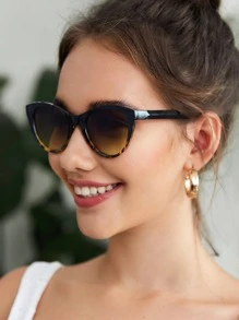 Leopard Pattern Cat Eye Fashion Glasses Suitable For Daily Outdoor Use For Summer Beach Vacation,Outdoor,Travel - Brown - View 1