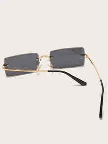 Rimless Square Frame Black Fashion Glasses Vintage For Women's Gift For Summer Sunglasses Beach Sun Glasses Beach Accessories For Women Sun Glasses Sunglasses Shades - Black - View 3